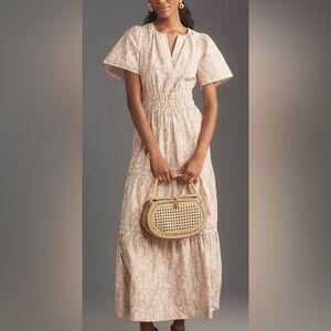 Anthropologie Somerset maxi dress in beige/creamy white palm print (size M)